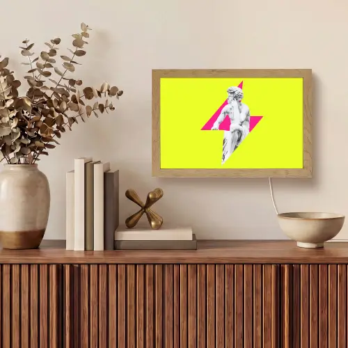 Beeld - Man - Bliksemschicht - Geel Light Box met kabel (Tafellamp) klein -sfeer2