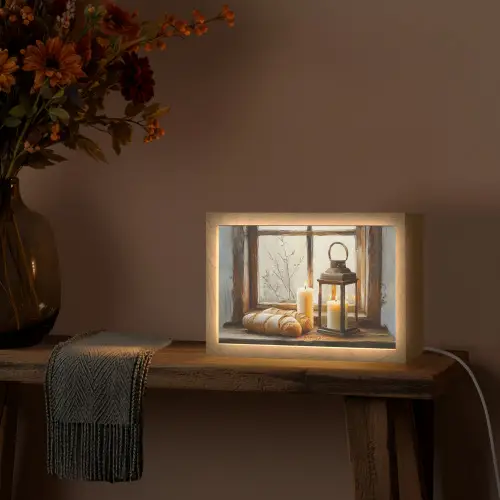 Stilleven - Rustiek - Kaarsen - Broden - Raam Light Box met kabel (Tafellamp) klein -sfeer4