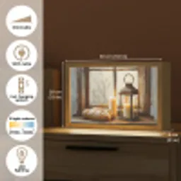 Stilleven - Rustiek - Kaarsen - Broden - Raam Light Box met kabel (Tafellamp) klein -USP_EN