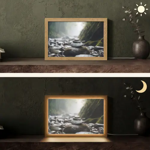 Stenen - Stapel - Natuur Light Box met kabel (Tafellamp) klein -sfeer3