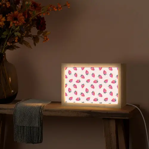 Aardbeien - Rood - Roze - Patroon Light Box met kabel (Tafellamp) klein 924 -sfeer4