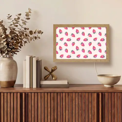 Aardbeien - Rood - Roze - Patroon Light Box met kabel (Tafellamp) klein 924 -sfeer2