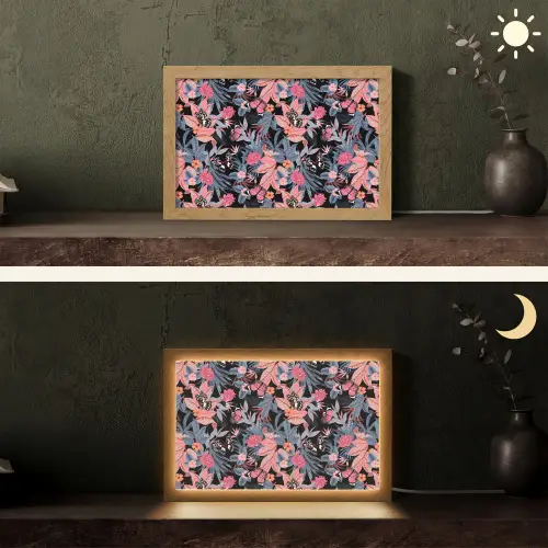 Zomer - Vlinder - Zwart - Roze Light Box met kabel (Tafellamp) klein 924 -sfeer3
