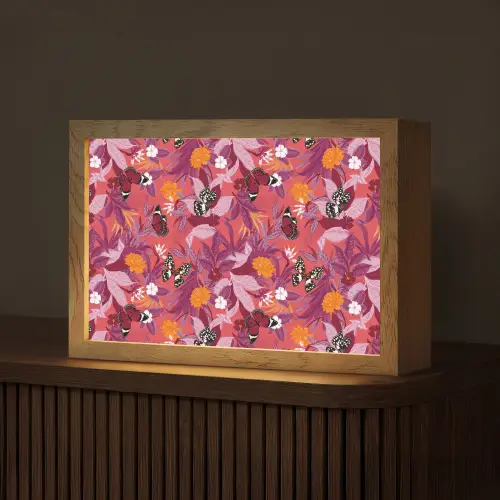 Zomer - Vlinder - Donker - Roze Light Box met kabel (Tafellamp) klein 924 -z3d_website