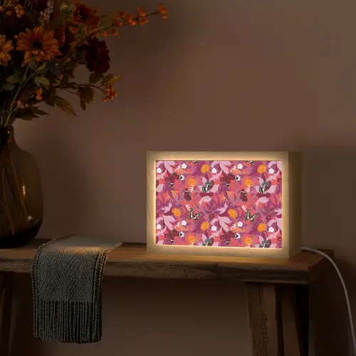 Zomer - Vlinder - Donker - Roze Light Box met kabel (Tafellamp) klein 924 -sfeer4