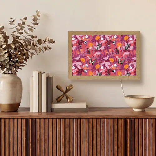 Zomer - Vlinder - Donker - Roze Light Box met kabel (Tafellamp) klein 924 -sfeer2
