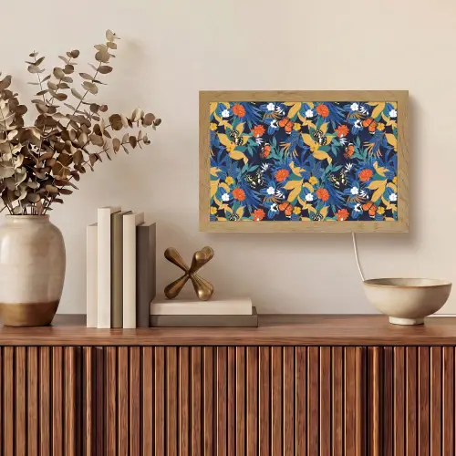 Zomer - Vlinder - Marineblauw - Blauw Light Box met kabel (Tafellamp) klein 924 -sfeer2