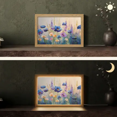Zomers - Wilde bloemen - Penseelstreken Light Box met kabel (Tafellamp) klein -sfeer3