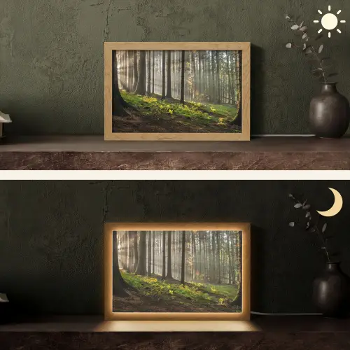 Zon - Takken - Bomen - Bos - Natuur Light Box met kabel (Tafellamp) klein -sfeer3