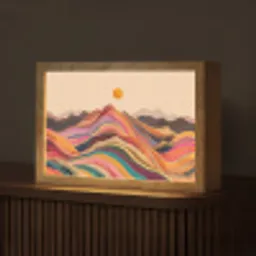 Zon - Kleurrijk landschap - Bergen Light Box met kabel (Tafellamp) klein -z3d_website