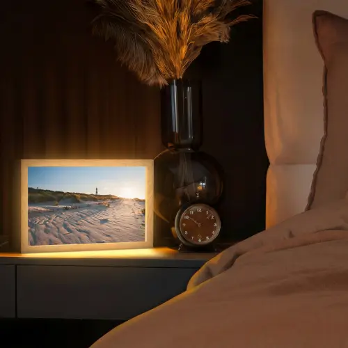 Zon - Duinen - Strand - Vuurtoren Light Box met kabel (Tafellamp) klein -sfeer1