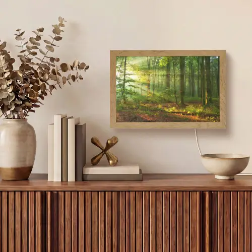 Zon - Bos - Bomen - Natuur - Herfst Light Box met kabel (Tafellamp) klein -sfeer2
