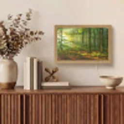 Zon - Bos - Bomen - Natuur - Herfst Light Box met kabel (Tafellamp) klein -sfeer2