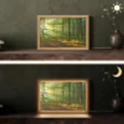 Zon - Bos - Bomen - Natuur - Herfst Light Box met kabel (Tafellamp) klein -sfeer3