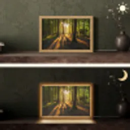 Zon - Bomen - Bos - Landschap - Natuur Light Box met kabel (Tafellamp) klein -sfeer3