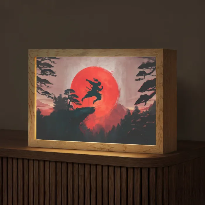 Zon - Krijger - Bomen - Bergen Light Box met kabel (Tafellamp) klein -z3d_website