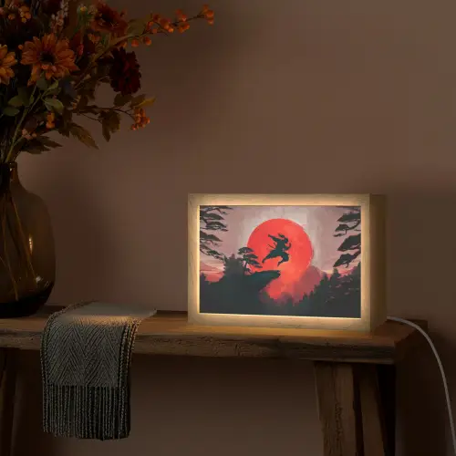 Zon - Krijger - Bomen - Bergen Light Box met kabel (Tafellamp) klein -sfeer4