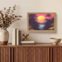 Zon - Geel - Palmbomen - Tropisch Light Box met kabel (Tafellamp) klein -sfeer2
