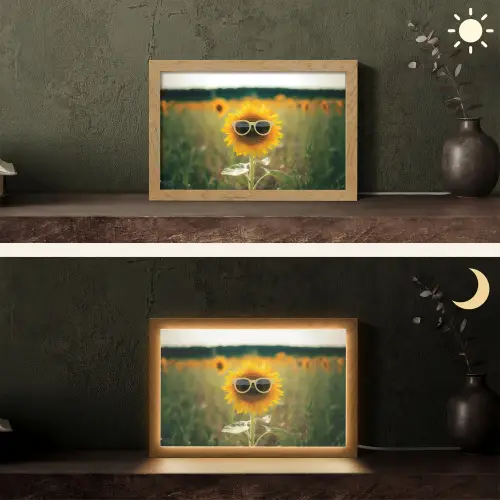 Zonnebloem - Veld - Zonnebril Light Box met kabel (Tafellamp) klein -sfeer3