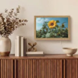 Zonnebloemen - Helderblauwer lucht - Gras Light Box met kabel (Tafellamp) klein -sfeer2