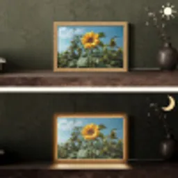 Zonnebloemen - Helderblauwer lucht - Gras Light Box met kabel (Tafellamp) klein -sfeer3