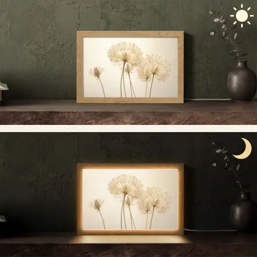 Zonlicht - Paardenbloem - Botanisch - Bloemen Light Box met kabel (Tafellamp) klein -sfeer3