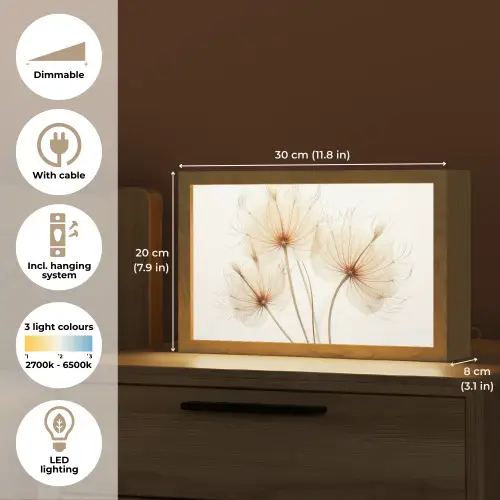 Zonlicht - Paardenbloemen - Natuur - Botanisch Light Box met kabel (Tafellamp) klein -USP_EN