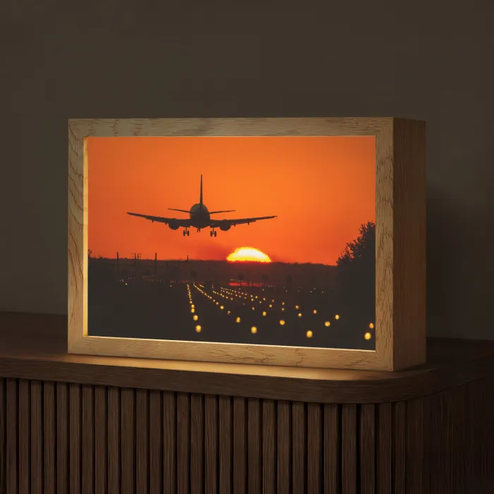 Zonsondergang - Vliegtuig - Oranje - Zon Light Box met kabel (Tafellamp) klein -z3d_website