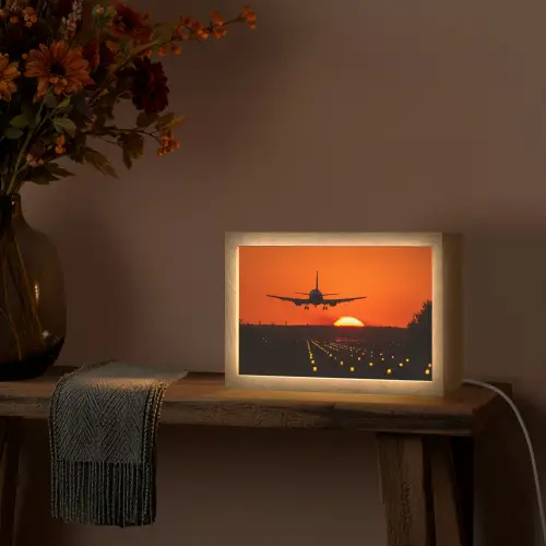 Zonsondergang - Vliegtuig - Oranje - Zon Light Box met kabel (Tafellamp) klein -sfeer4
