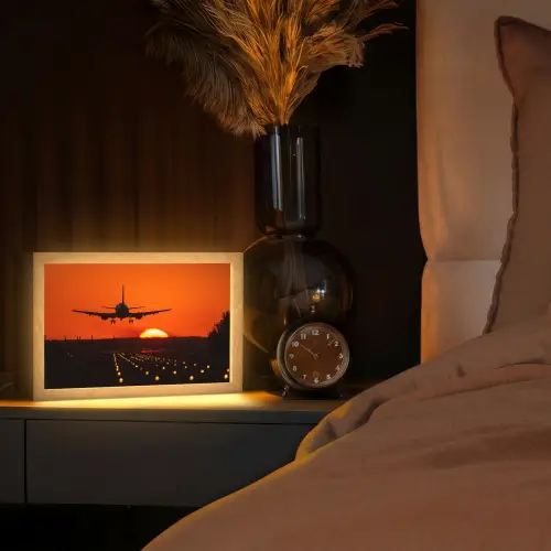 Zonsondergang - Vliegtuig - Oranje - Zon Light Box met kabel (Tafellamp) klein -sfeer1