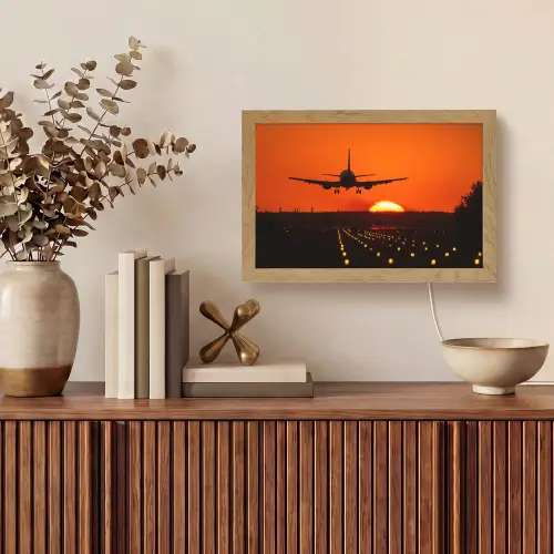 Zonsondergang - Vliegtuig - Oranje - Zon Light Box met kabel (Tafellamp) klein -sfeer2