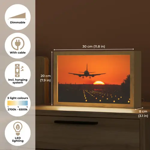 Zonsondergang - Vliegtuig - Oranje - Zon Light Box met kabel (Tafellamp) klein -USP_EN