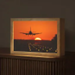 Zonsondergang - Vliegtuig - Oranje - Zon Light Box met kabel (Tafellamp) klein -z3d_website