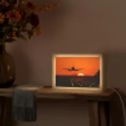 Zonsondergang - Vliegtuig - Oranje - Zon Light Box met kabel (Tafellamp) klein -sfeer4