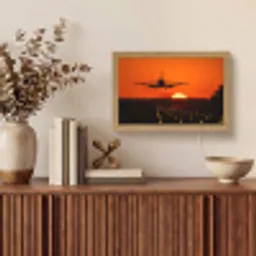 Zonsondergang - Vliegtuig - Oranje - Zon Light Box met kabel (Tafellamp) klein -sfeer2
