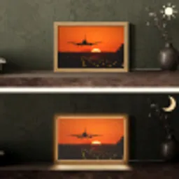 Zonsondergang - Vliegtuig - Oranje - Zon Light Box met kabel (Tafellamp) klein -sfeer3