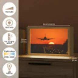 Zonsondergang - Vliegtuig - Oranje - Zon Light Box met kabel (Tafellamp) klein -USP_EN