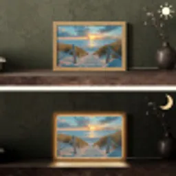 Zonsondergang - Strand - Zomer - Landschap Light Box met kabel (Tafellamp) klein -sfeer3