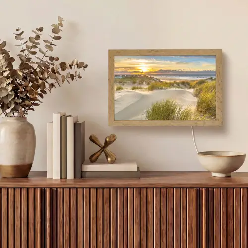 Zonsondergang - Duinen - Strand - Landschap Light Box met kabel (Tafellamp) klein -sfeer2