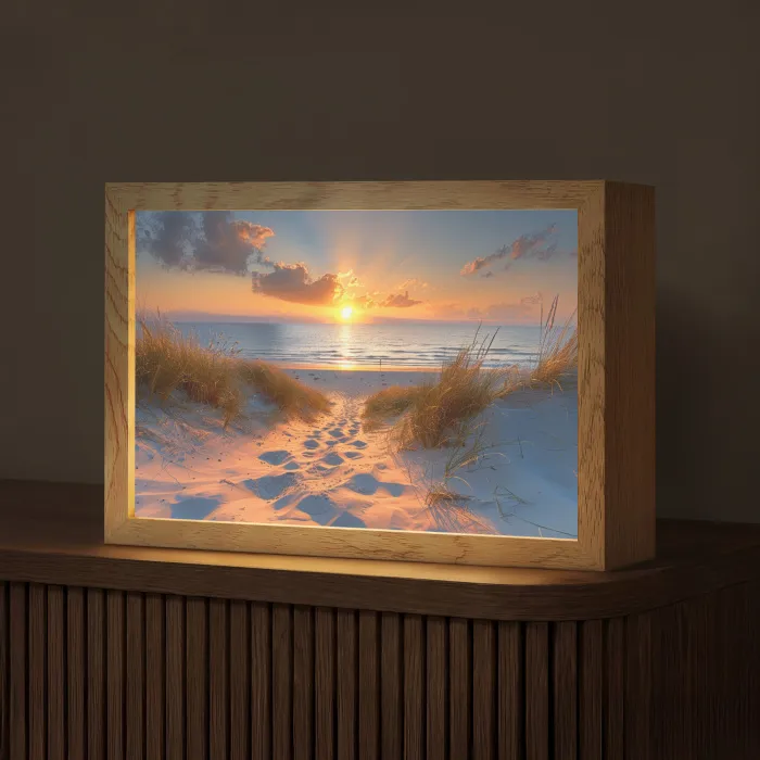 Zonsondergang - Duinen - Strand - Zee Light Box met kabel (Tafellamp) klein -z3d_website