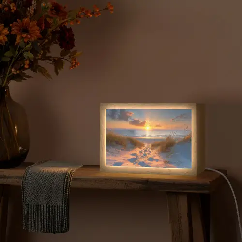 Zonsondergang - Duinen - Strand - Zee Light Box met kabel (Tafellamp) klein -sfeer4