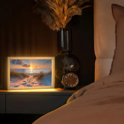 Zonsondergang - Duinen - Strand - Zee Light Box met kabel (Tafellamp) klein -sfeer1