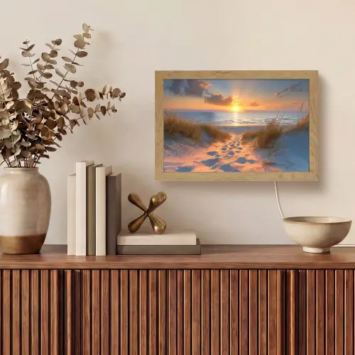 Zonsondergang - Duinen - Strand - Zee Light Box met kabel (Tafellamp) klein -sfeer2