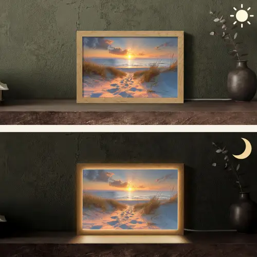 Zonsondergang - Duinen - Strand - Zee Light Box met kabel (Tafellamp) klein -sfeer3
