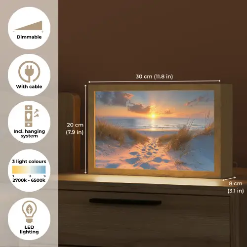 Zonsondergang - Duinen - Strand - Zee Light Box met kabel (Tafellamp) klein -USP_EN