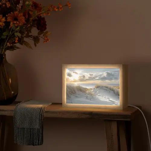 Zonsondergang - Duinen - Planten - Natuur - Strand Light Box met kabel (Tafellamp) klein -sfeer4