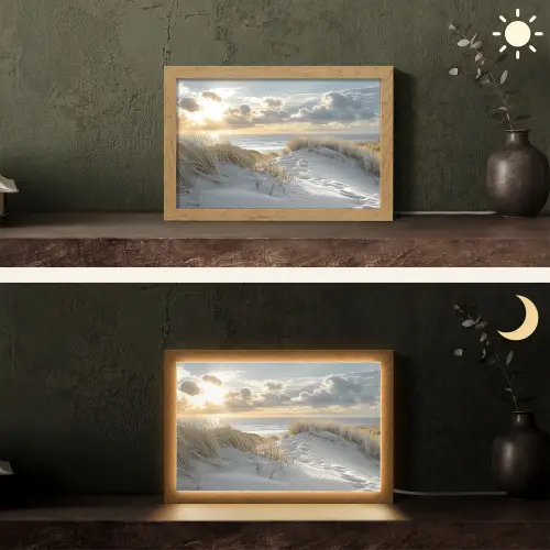 Zonsondergang - Duinen - Planten - Natuur - Strand Light Box met kabel (Tafellamp) klein -sfeer3