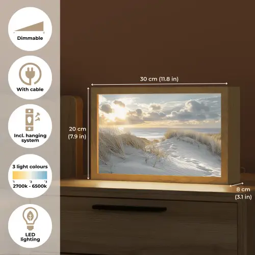 Zonsondergang - Duinen - Planten - Natuur - Strand Light Box met kabel (Tafellamp) klein -USP_EN