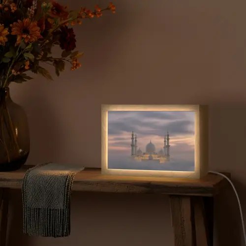 Zonsondergang - Moskee - Wolken - Islamitisch Light Box met kabel (Tafellamp) klein -sfeer4