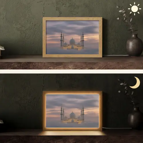 Zonsondergang - Moskee - Wolken - Islamitisch Light Box met kabel (Tafellamp) klein -sfeer3